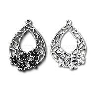 Tibetan Style Alloy Pendants, Cadmium Free & Lead Free, Teardrop with Flower, Antique Silver, 46x29.5x2.5mm, Hole: 2mm, about 250pcs/1000g(TIBEP-N008-199)