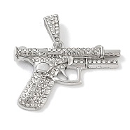 Alloy Rhinestone Pendants, Gun Shapes, Platinum, 28x40x4mm, Hole: 3x10mm(ALRI-S001-14A-P)