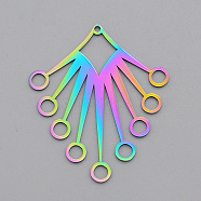 Ion Plating(IP) 201 Stainless Steel Chandelier Components Links, Laser Cut, Fan, Rainbow Color, 40x34x1mm, Hole: 1.5mm and 3.5mm(STAS-T056-LA563)