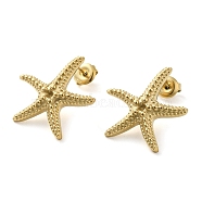 304 Stainless Steel Stud Earrings Findings, Starfish Earring Settings for Rhinestone, Real 14K Gold Plated, 23x22mm, Pin: 10x0.6mm, Fit for 2mm Rhinestone(STAS-G317-08G)