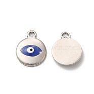 201 Stainless Steel Pendants, with Enamel, Evil Eye, Stainless Steel Color, 19x15x3mm, Hole: 3mm(STAS-J401-VF669-1)