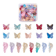 Transparent Spray Painted Glass Charms, with Glitter Powder, Butterfly and Wing, Mixed Color, 9.5~24x11~12.5x3~4mm, Hole: 0.8~1.4mm, 108pcs/bpx(GLAA-TA0001-05)