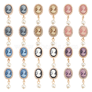 Olycraft 24Pcs 12 Styles Resin Cameo Oval Alloy Crystal Rhinestone Cabochons, Woman Lady Head Cabochon, with Plastic Imitation Pearl Beads, Golden, Mixed Color, 40.5mm, Oval: 27.5x18x5mm, Round: 15x8mm, 2pcs/style(CRES-OC0001-11)