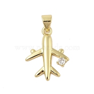 Plane Rack Plating Brass Micro Pave Cubic Zirconia Pendants, Long-Lasting Plated, Lead Free & Cadmium Free, Real 18K Gold Plated, 20x16x3mm, Hole: 3.5x5mm.(KK-Z074-20G)