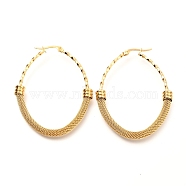 304 Stainless Steel Mesh Hoop Earrings, Textured, Oval, Golden, 56x42x6mm, Pin: 0.8mm(EJEW-C501-15G-B)