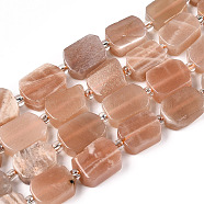 Natural Sunstone Beads Strands, with Seed Beads, Rectangle, 10.5~13x7.5~10x4~5mm, Hole: 0.8mm, seed beads: 3x3x2, hole: 0.8mm, about 28pcs/strand, 14.96~15.35''(38~39cm)(G-T138-25)