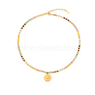 Stainless Steel Pendant Necklaces, Beaded Necklace for Women, Sun, 15-3/4 inch(40cm)(OS9504-5)