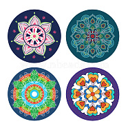 Rubber Cup Mats, Mandala Pattern Coaster, Round, Colorful, 120mm, 4pcs/set(MAND-PW0001-27B)