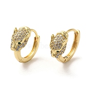 Leopard Head Brass Hoop Earrings, with Cubic Zirconia, Real 18K Gold Plated, 16.5x20x8mm(EJEW-Q797-06B-G)