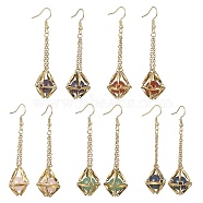 Natural Gemstone Dangle Earrings, Brass Macrame Pouch Long Drop Earrings, Golden, 66x17mm(EJEW-JE05554-01)