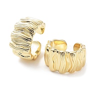 Brass Textured Open Cuff Rings for Women, Real 18K Gold Plated, Inner Diameter: 18mm(RJEW-D016-01G)