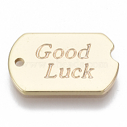 Brass Charms, Nickel Free, Rounded Rectangle with Word Good Luck, Real 18K Gold Plated, 15x9x1mm, Hole: 1mm(KK-S348-463-NF)