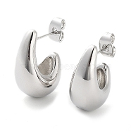 Brass Teardrop Stud Earrings, Half Hoop Earrings for Women, Platinum, 14x9.5mm(EJEW-D086-04P)
