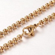 304 Stainless Steel Rolo Chain Necklaces, with Lobster Claw Clasp, Golden, 23.7 inch(NJEW-L136-07G)