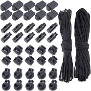 DIY Clothing Accessories KitS, with Iron Spring Plastic Cord Locks, Plastic Zipper Pull Cord Ends, Elastic Cord and Polyester Cords, Black, 27x13mm, Hole: 6mm(DIY-NB0003-23)