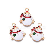 Christmas Alloy Enamel Pendants, Cadmium Free & Lead Free, Light Gold, Snowman, White, 21.5x16.5x3mm, Hole: 1.6mm(ENAM-Q442-45)