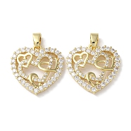 Rack Plating Brass Micro Pave Cubic Zirconia Pendants, Long-Lasting Plated, Lead Free & Cadmium Free, Heart, Real 18K Gold Plated, 21.5x21x3mm, Hole: 5.5x3mm(KK-K340-04G)
