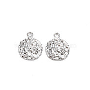 Brass Micro Pave Clear Cubic Zirconia Charms, Nickel Free, Flat Round, Real Platinum Plated, 12x10x1.4mm, Hole: 1.2mm(KK-S356-602-NF)