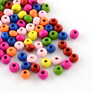 Dyed Natural Wood Beads, Round, Mixed Color, 6~7x5mm, Hole: 2mm, about 6944pcs/500g(WOOD-R249-049)