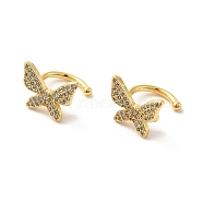 Brass Micro Pave Cubic Zirconia Cuff Earrings, Butterfly Non Piercing Earrings, Real 18K Gold Plated, 6x8.5mm(EJEW-P254-04G)