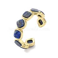 Square Natural Lapis Lazuli Open Cuff Rings, Ion Plating(IP) Golden Plated Brass Ring for Women, 6mm, Adjustable(RJEW-K272-02G-04)