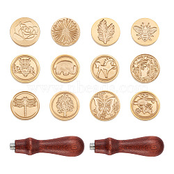 Wax Seal Stamp Making Kits,  Including Wood Handle and Brass Wax Seal Stamp Heads, Saddle Brown, 80x22mm, Hole: 4mm, 14pcs/set(AJEW-TA0001-06)
