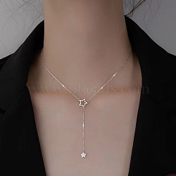 Star Alloy Crystal Rhinestone Lariat Necklaces for Women, Platinum, 17.72~21.65 inch(45~55cm)(FS-WG0CF7B-02)