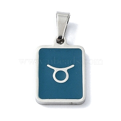 304 Stainless Steel Pendants, with Enamel, Stainless Steel Color, Rectangle with Constellation Charms, Taurus, 16x11x1.5mm, Hole: 5.5x3mm(STAS-C097-56P-07)