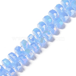 Glass Imitation Jade Beads Strands, AB Color Plated, Faceted, Flat Round, Cornflower Blue, 8x5mm, Hole: 1.2mm, about 80pcs/strand, 21.65 inch(55cm)(GLAA-G097-01A)