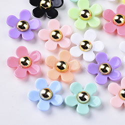 Opaque Acrylic Beads, Flower, Mixed Color, 22x22.5x7~8mm, Hole: 1.4mm(SACR-N007-D-01)