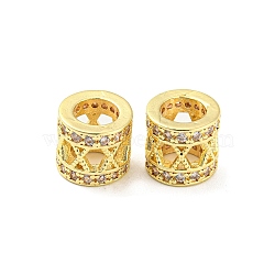 Brass Micro Pave Cubic Zirconia European Beads, Large Hole Beads, Long-Lasting Plated, Lead Free & Cadmium Free, Hollow Column with Letter.X, Golden, 8x7mm, Hole: 4.8mm(KK-H452-11G)