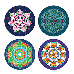 Rubber Cup Mats, Mandala Pattern Coaster, Round, Colorful, 120mm, 4pcs/set(MAND-PW0001-27B)