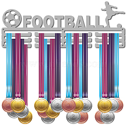 Fashion Iron Medal Hanger Holder Display Wall Rack, with Screws, Word FOOTBALL, Silver, 150x400mm(ODIS-WH0023-051)