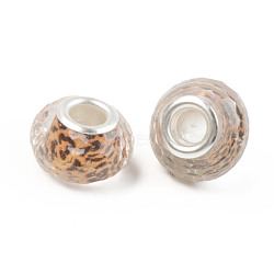 Resin European Beads, Large Hole Beads, with Silver Color Plated Brass Cores, Faceted, Rondelle, Goldenrod, 14x9mm, Hole: 5mm(RPDL-S010-42)