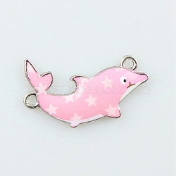Alloy Enamel Connector Charms, Star Print Dolphin Links, Platinum, Pink, 17.5x26x2.5mm, Hole: 1.6mm(ENAM-TAC0010-04K)