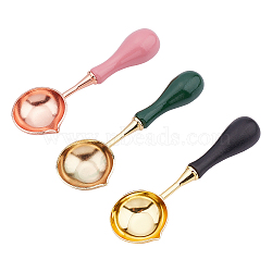 CRASPIRE 3Pcs 3 Style Brass Wax Sticks Melting Spoon, with Wood Handle, Mixed Color, 1pc/style(DIY-CP0005-17)