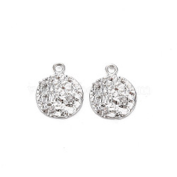 Brass Micro Pave Clear Cubic Zirconia Charms, Nickel Free, Flat Round, Real Platinum Plated, 12x10x1.4mm, Hole: 1.2mm(KK-S356-602-NF)