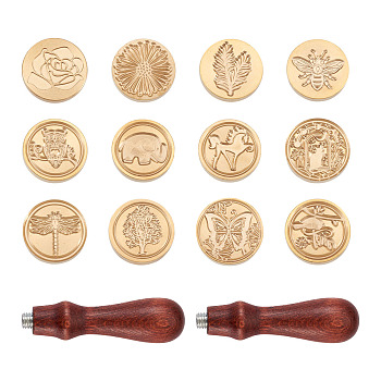 Wax Seal Stamp Making Kits,  Including Wood Handle and Brass Wax Seal Stamp Heads, Saddle Brown, 80x22mm, Hole: 4mm, 14pcs/set
