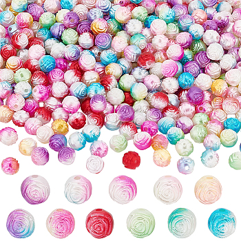 Elite 550pcs 11 Colors Gradient ABS Plastic Imitation Pearl Beads, Rose, Mixed Color, 7.5mm, Hole: 1.5mm, 50pc/color