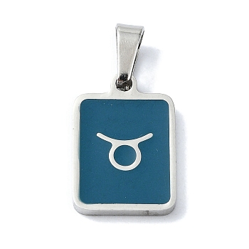 304 Stainless Steel Pendants, with Enamel, Stainless Steel Color, Rectangle with Constellation Charms, Taurus, 16x11x1.5mm, Hole: 5.5x3mm