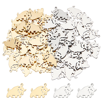 DICOSMETIC 80Pcs 2 Colors 304 Stainless Steel Pendants, Laser Cut, Cow, Golden & Stainless Steel Color, 12.5x16x1mm, Hole: 1.2mm, 40pcs/color