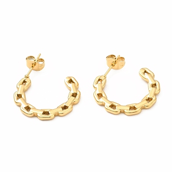Ion Plating(IP) 304 Stainless Steel Chain Link Shape Stud Earrings, Half Hoop Earrings for Women, Golden, 19x22x2mm, Pin: 0.7mm