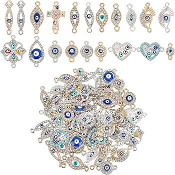 SUPERFINDINGS Alloy Links, with Crystal Rhinestone and Enamel, Evil Eye, Mixed Color, 80pcs/set