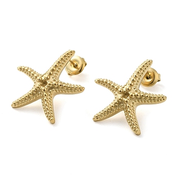 304 Stainless Steel Stud Earrings Findings, Starfish Earring Settings for Rhinestone, Real 14K Gold Plated, 23x22mm, Pin: 10x0.6mm, Fit for 2mm Rhinestone