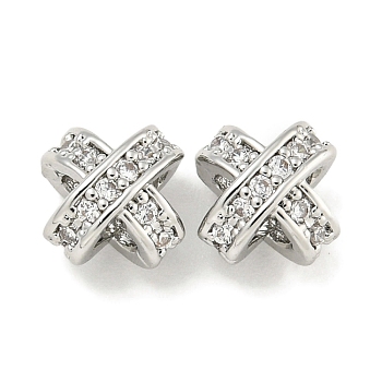 Brass with Clear Cubic Zirconia Charms, X-Shaped, Platinum, 6.5x6.5x5mm, Hole: 1.6mm