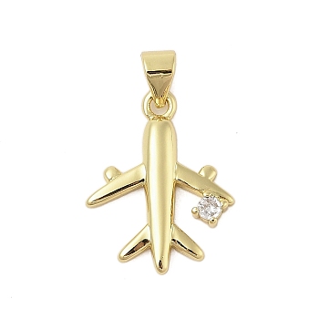 Plane Rack Plating Brass Micro Pave Cubic Zirconia Pendants, Long-Lasting Plated, Lead Free & Cadmium Free, Real 18K Gold Plated, 20x16x3mm, Hole: 3.5x5mm.