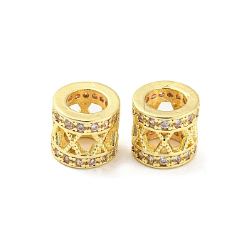 Brass Micro Pave Cubic Zirconia European Beads, Large Hole Beads, Long-Lasting Plated, Lead Free & Cadmium Free, Hollow Column with Letter.X, Golden, 8x7mm, Hole: 4.8mm