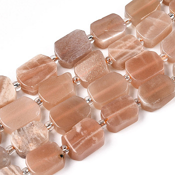 Natural Sunstone Beads Strands, with Seed Beads, Rectangle, 10.5~13x7.5~10x4~5mm, Hole: 0.8mm, seed beads: 3x3x2, hole: 0.8mm, about 28pcs/strand, 14.96~15.35''(38~39cm)