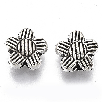 Tibetan Style Alloy Beads, Cadmium Free & Lead Free, Flower, Antique Silver, 7.5x8x3.5mm, Hole: 1.2mm, about 1660pcs/1000g