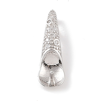 925 Sterling Silver Peg Bails, with Cubic Zirconia, Spoon Shape, Real Platinum Plated, 19x6x6mm, Hole:  4x2.4mm, Pin: 1mm